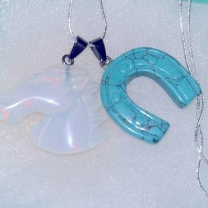 Hippie Boho Opal Horse and Turquoise Horseshoe 🐎 Silver 24” Neck…